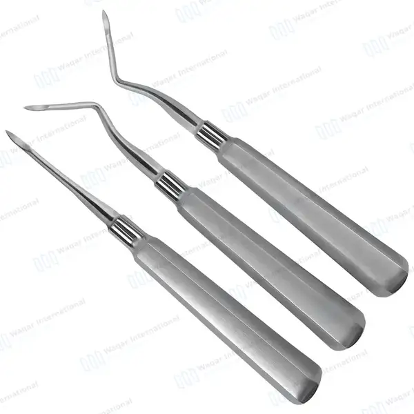 3 Heidbrink Root Tip Elevators Set Straight, Left, Right Angled Tips - dental instruments manufactured by Waqar International, Sialkot - view 2
