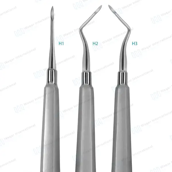 3 Heidbrink Root Tip Elevators Set Straight, Left, Right Angled Tips - dental instruments manufactured by Waqar International, Sialkot - view 3