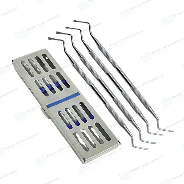 5 Pcs Periodontal Lucas Bone Dental Curettes with Sterilization Box Cassette - surgical instruments manufactured by Waqar International, Sialkot - view 2