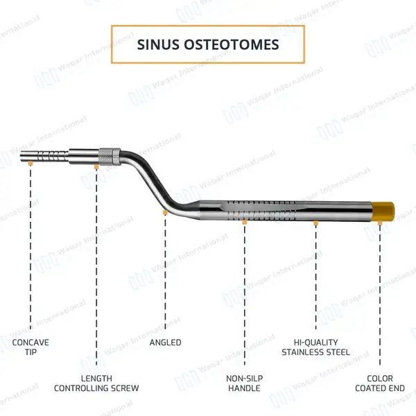 10 Pcs Sinus Osteotomes Set Color Coded Handle Implant Bone Grafting Elevators - surgical instruments manufactured by Waqar International, Sialkot - view 2
