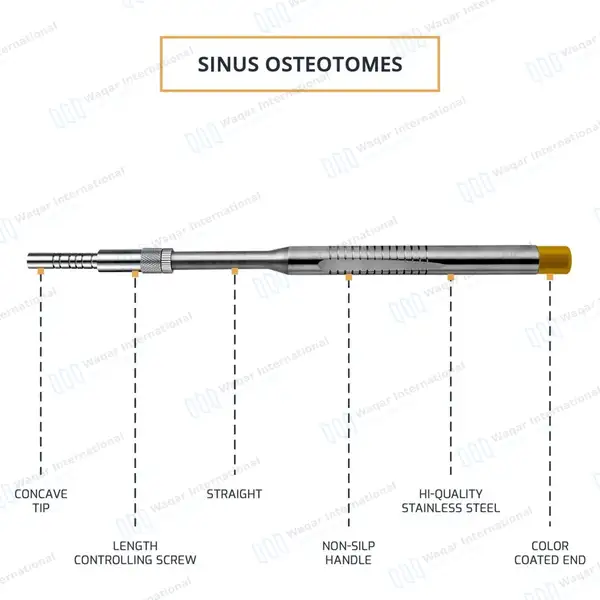 10 Pcs Sinus Osteotomes Set Color Coded Handle Implant Bone Grafting Elevators - surgical instruments manufactured by Waqar International, Sialkot - view 3