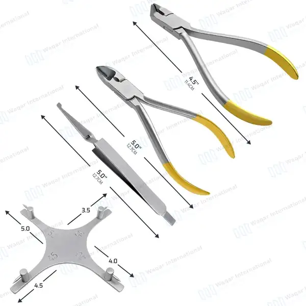 Ortho Kit of 4 Hard Wire Cutter Distal End Cutter Bracket Holding Tweezers Gauge - surgical instruments manufactured by Waqar International, Sialkot - view 3
