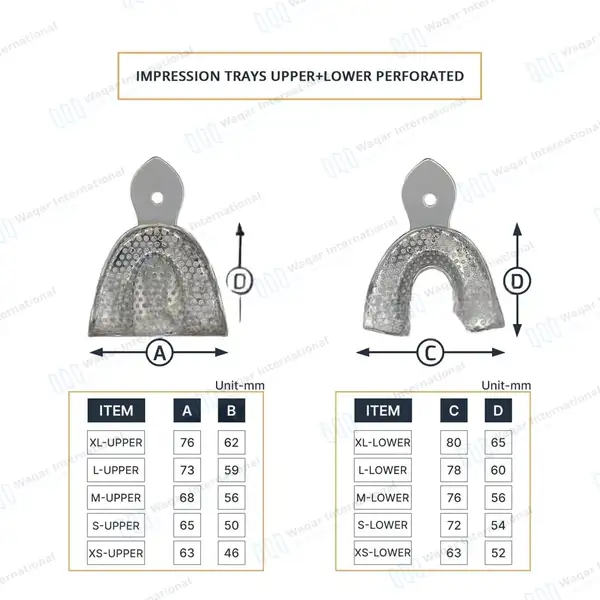 10 Metal Dental Impression Trays Perforated Upper & Lower  XS, S, M, L & XL - surgical instruments manufactured by Waqar International, Sialkot - view 5