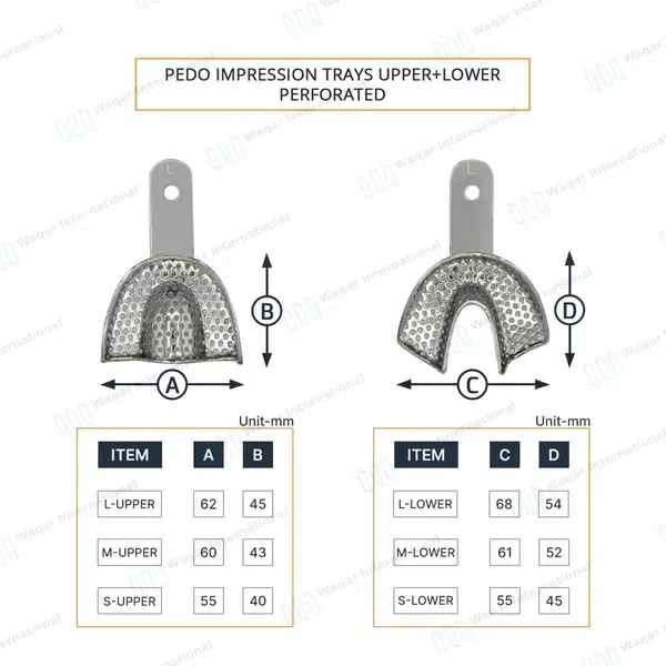 6 Pcs Pedo Impression Trays Set S, M, L Upper & Lower – Perforated - surgical instruments manufactured by Waqar International, Sialkot - view 2