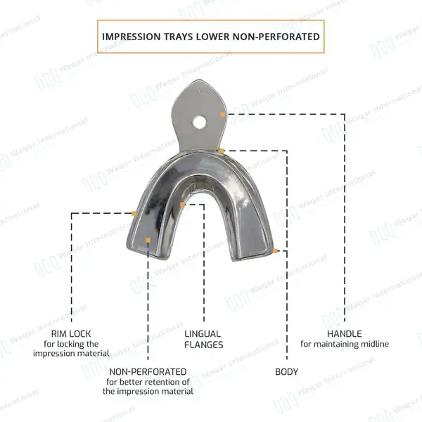 8 Solid Dental Impression Trays Set Upper & Lower  XS, S, M, L - surgical instruments manufactured by Waqar International, Sialkot - view 5