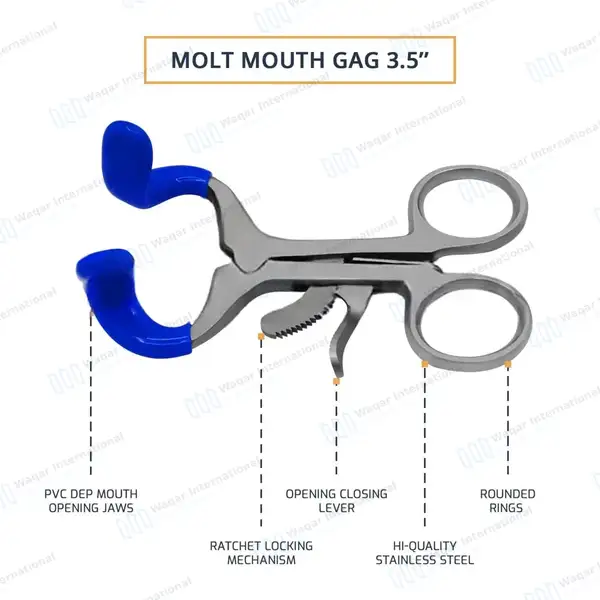 12 Molt Mouth Gag Blue 3.5″ Dental Surgical - surgical instruments manufactured by Waqar International, Sialkot - view 4