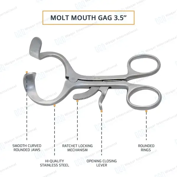 3 Molt Mouth Gag 3.5″ Pediatric - surgical instruments manufactured by Waqar International, Sialkot - view 4
