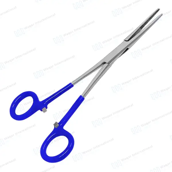 2 Kelly Hemostatic Forceps 6.25″ Straight+Curved Blue PVC Handle - surgical instruments manufactured by Waqar International, Sialkot - view 6
