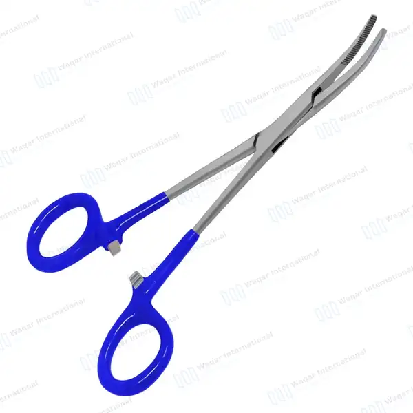2 Kelly Hemostatic Forceps 6.25″ Straight+Curved Blue PVC Handle - surgical instruments manufactured by Waqar International, Sialkot - view 7