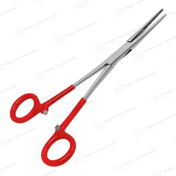 2 Kelly Hemostatic Forceps 5.5″ Straight+Curved Red PVC Handle - surgical instruments manufactured by Waqar International, Sialkot - view 7