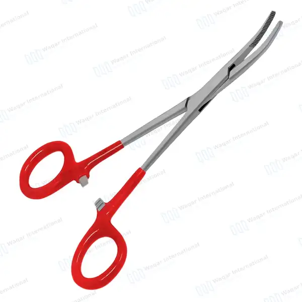 2 Kelly Hemostatic Forceps 6.25″ Straight+Curved Red PVC Handle - surgical instruments manufactured by Waqar International, Sialkot - view 6
