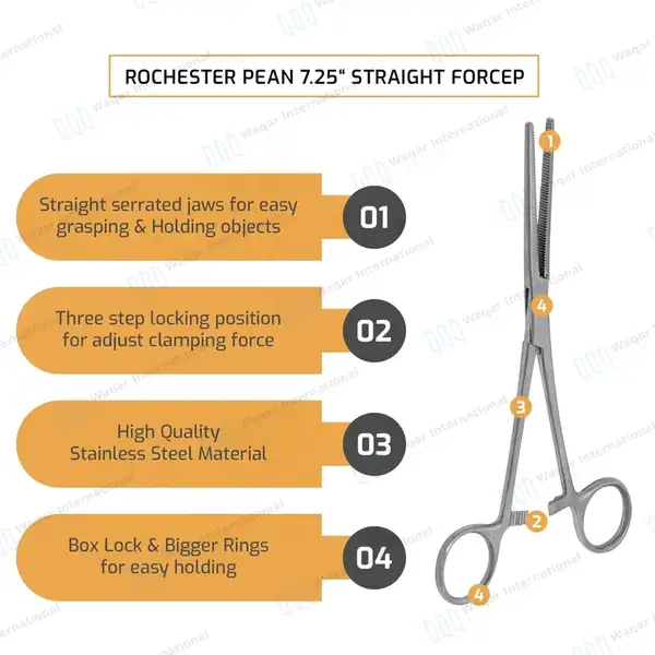 2 Pean Hemostat Forceps Set 7.25″ Straight & Curved Fishing Clamps - surgical instruments manufactured by Waqar International, Sialkot - view 4