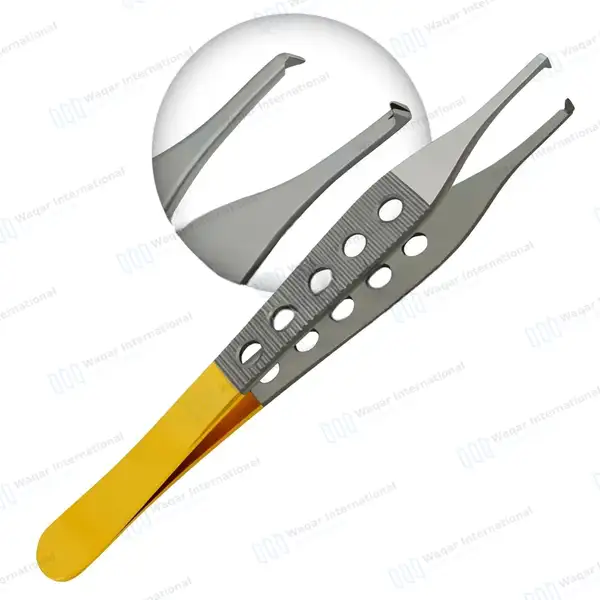 3 Adson Tissue, Brown & Dressing Forceps Set Fenestrated Gold Handle - surgical instruments manufactured by Waqar International, Sialkot - view 7