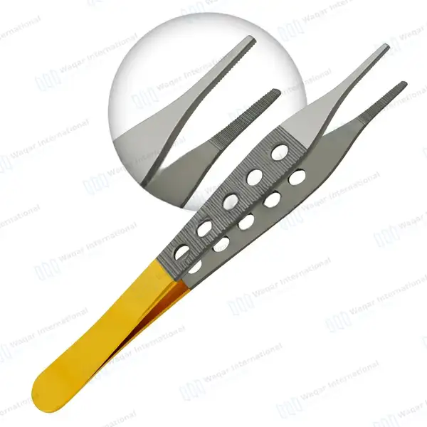 3 Adson Tissue, Brown & Dressing Forceps Set Fenestrated Gold Handle - surgical instruments manufactured by Waqar International, Sialkot - view 8