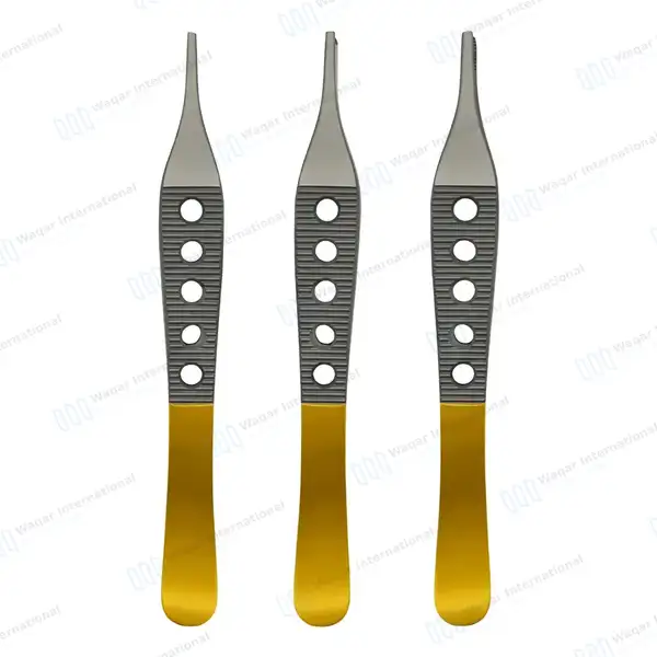 3 Adson Tissue, Brown & Dressing Forceps Set Fenestrated Gold Handle - surgical instruments manufactured by Waqar International, Sialkot - view 10