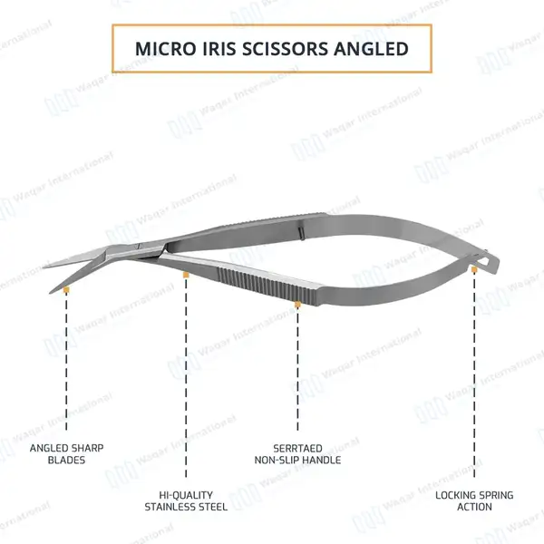 3 Pcs Micro Iris Scissors Set 4.5″ Sharp Straight+Curved+Angled - surgical instruments manufactured by Waqar International, Sialkot - view 6