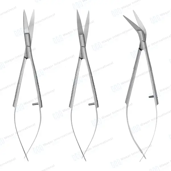 3 Pcs Micro Iris Scissors Set 4.5″ Sharp Straight+Curved+Angled - surgical instruments manufactured by Waqar International, Sialkot - view 11