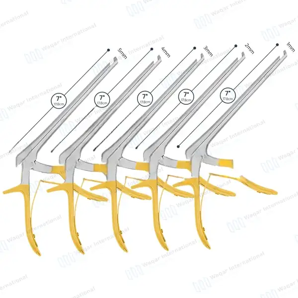 5 Pcs Kerrison Rongeurs Set 7″ Shaft 40 Degree Up 1-5mm Bite Gold Handle - surgical instruments manufactured by Waqar International, Sialkot - view 2