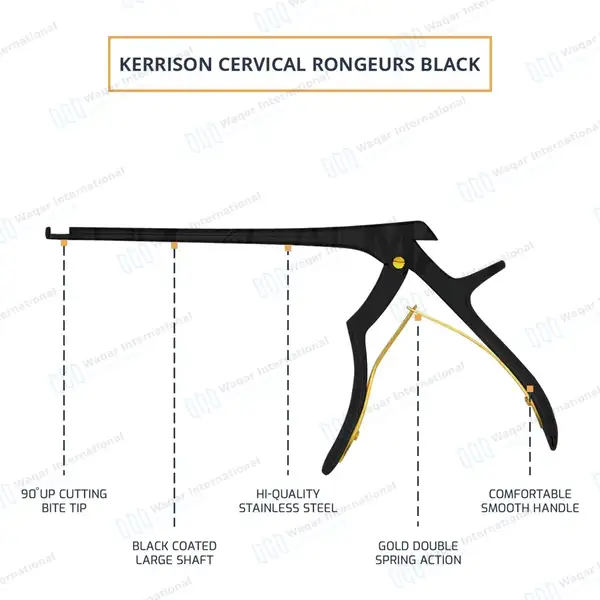 5 Pcs Kerrison Rongeurs Black Set 7″ Shaft 90° Up 1mm-5mm Bite - surgical instruments manufactured by Waqar International, Sialkot - view 4