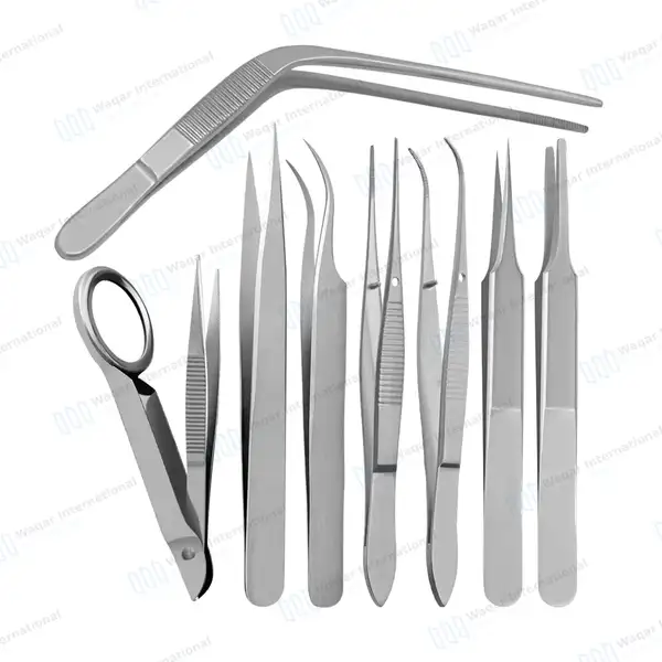 8 Pcs Splinter Fine Point Tweezers Forcep Set with Magnifying Glass - surgical instruments manufactured by Waqar International, Sialkot - view 2