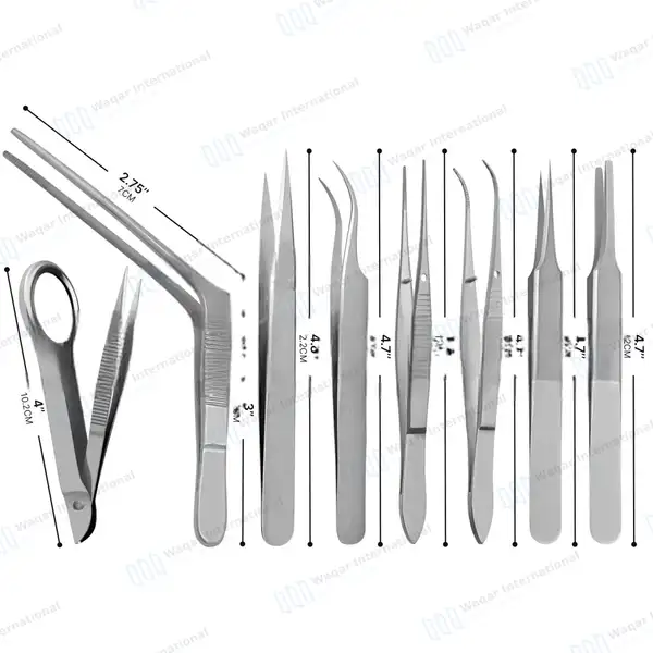 8 Pcs Splinter Fine Point Tweezers Forcep Set with Magnifying Glass - surgical instruments manufactured by Waqar International, Sialkot - view 3