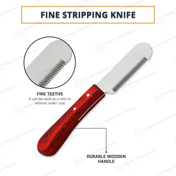 6 Pcs Stripping and Carding Knives Set – Garnish Red Handle - veterinary instruments manufactured by Waqar International, Sialkot - view 4