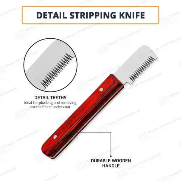 6 Pcs Stripping and Carding Knives Set – Garnish Red Handle - veterinary instruments manufactured by Waqar International, Sialkot - view 5
