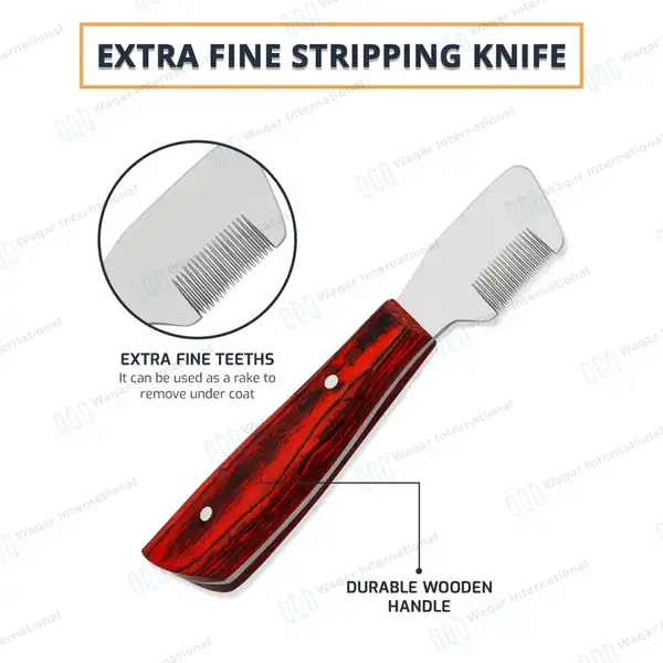 6 Pcs Stripping and Carding Knives Set – Garnish Red Handle - veterinary instruments manufactured by Waqar International, Sialkot - view 6