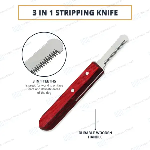 6 Pcs Stripping and Carding Knives Set – Garnish Red Handle - veterinary instruments manufactured by Waqar International, Sialkot - view 9