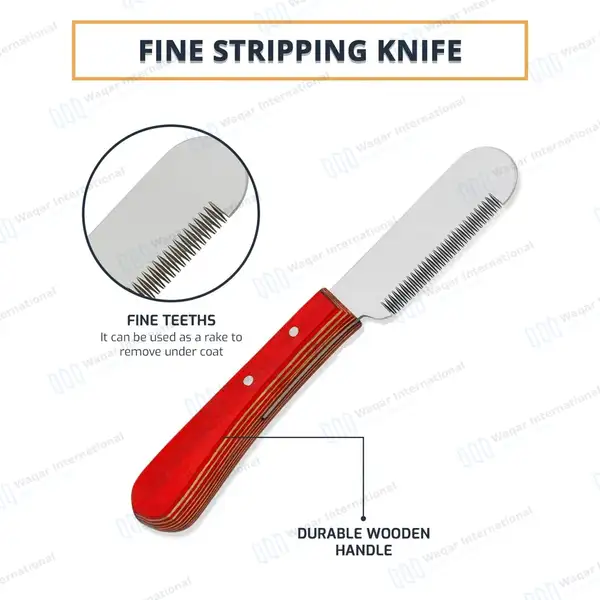 6 Pcs Stripping and Carding Knives Set – Red Wooden Handle - veterinary instruments manufactured by Waqar International, Sialkot - view 4