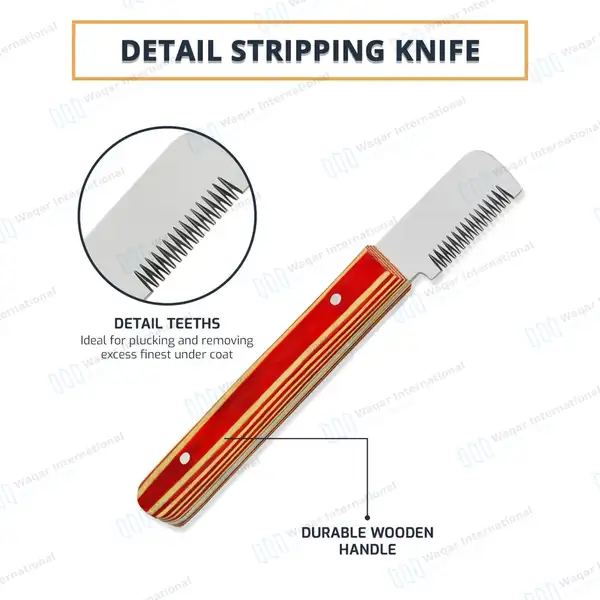 6 Pcs Stripping and Carding Knives Set – Red Wooden Handle - veterinary instruments manufactured by Waqar International, Sialkot - view 5