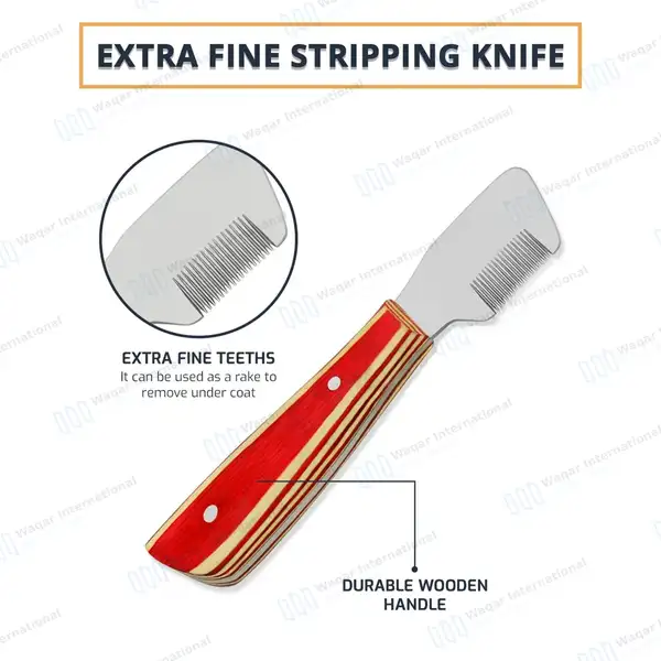 6 Pcs Stripping and Carding Knives Set – Red Wooden Handle - veterinary instruments manufactured by Waqar International, Sialkot - view 6