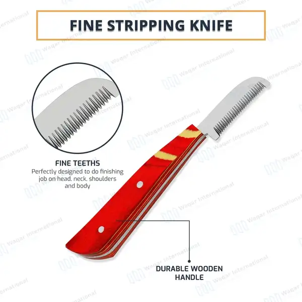 6 Pcs Stripping and Carding Knives Set – Red Wooden Handle - veterinary instruments manufactured by Waqar International, Sialkot - view 7
