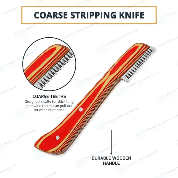 6 Pcs Stripping and Carding Knives Set – Red Wooden Handle - veterinary instruments manufactured by Waqar International, Sialkot - view 8
