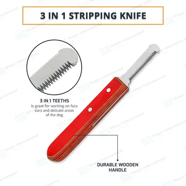 6 Pcs Stripping and Carding Knives Set – Red Wooden Handle - veterinary instruments manufactured by Waqar International, Sialkot - view 9