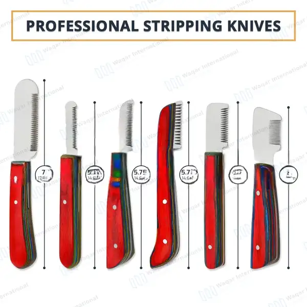 6 Pcs Stripping and Carding Knives Set – Multi Color Handle - veterinary instruments manufactured by Waqar International, Sialkot - view 3