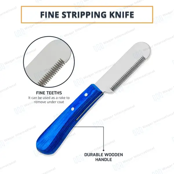6 Pcs Stripping and Carding Knives Set – Blue Wooden Handle - veterinary instruments manufactured by Waqar International, Sialkot - view 4
