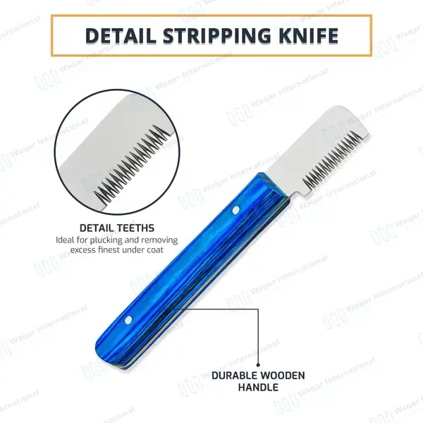 6 Pcs Stripping and Carding Knives Set – Blue Wooden Handle - veterinary instruments manufactured by Waqar International, Sialkot - view 5