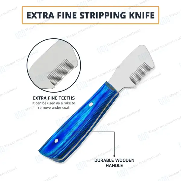 6 Pcs Stripping and Carding Knives Set – Blue Wooden Handle - veterinary instruments manufactured by Waqar International, Sialkot - view 6