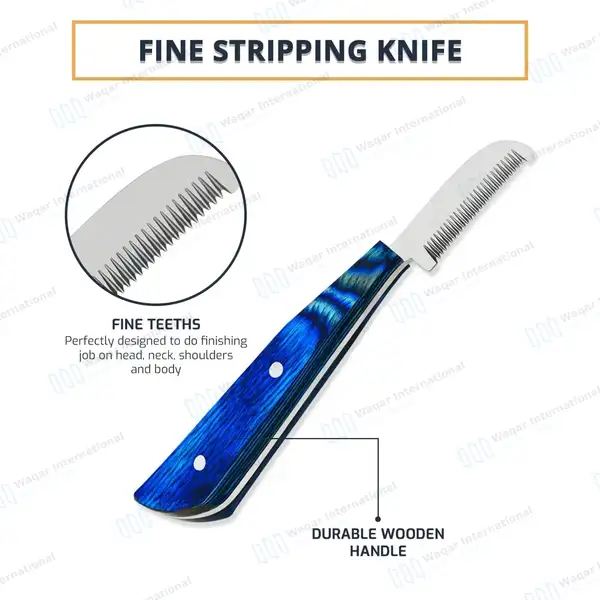 6 Pcs Stripping and Carding Knives Set – Blue Wooden Handle - veterinary instruments manufactured by Waqar International, Sialkot - view 7