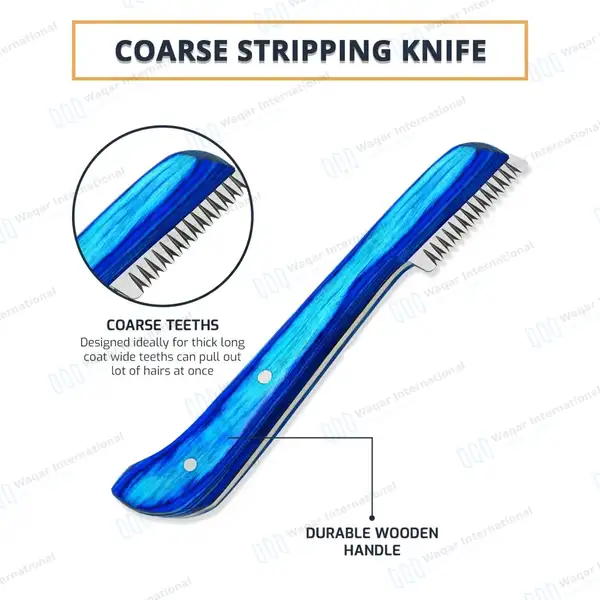 6 Pcs Stripping and Carding Knives Set – Blue Wooden Handle - veterinary instruments manufactured by Waqar International, Sialkot - view 8