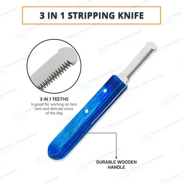 6 Pcs Stripping and Carding Knives Set – Blue Wooden Handle - veterinary instruments manufactured by Waqar International, Sialkot - view 9