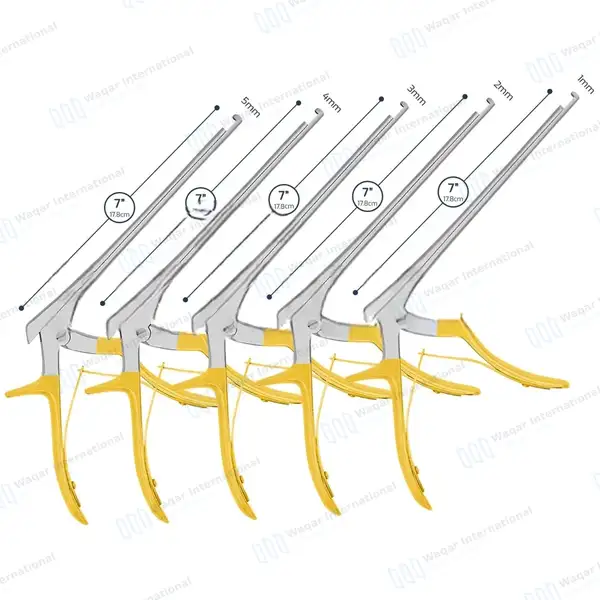 5 Kerrison Rongeurs 7″ Gold 90° Up Thin Footplate 1mm-5mm Bite - surgical instruments manufactured by Waqar International, Sialkot - view 3