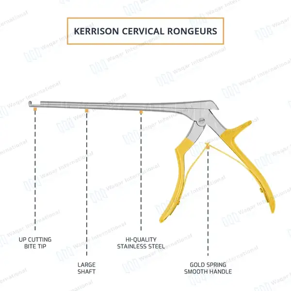 5 Kerrison Rongeurs 7″ Gold 90° Up Thin Footplate 1mm-5mm Bite - surgical instruments manufactured by Waqar International, Sialkot - view 4