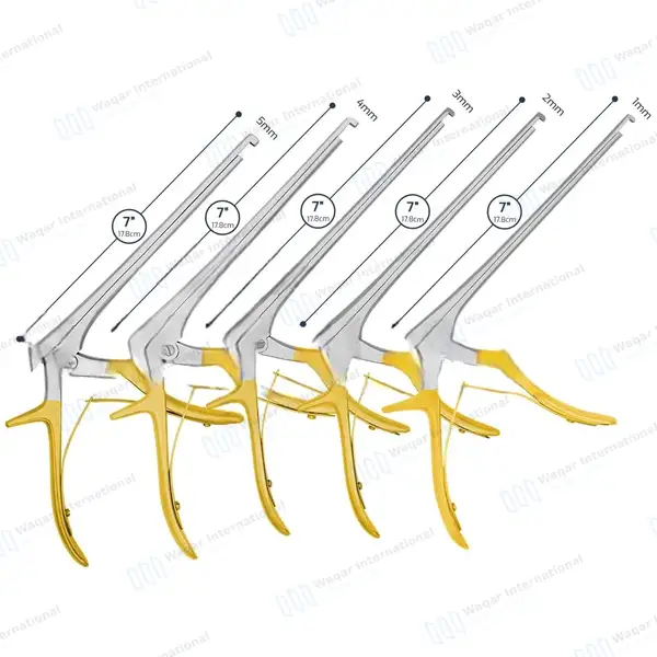 5 Kerrison Rongeurs Set 7″ Gold 90° Down Thin Footplate 1mm-5mm Bite - surgical instruments manufactured by Waqar International, Sialkot - view 3