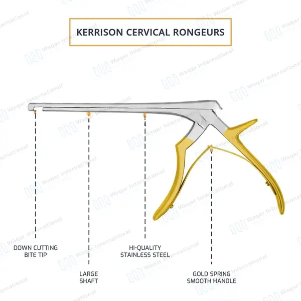 5 Kerrison Rongeurs Set 7″ Gold 90° Down Thin Footplate 1mm-5mm Bite - surgical instruments manufactured by Waqar International, Sialkot - view 4