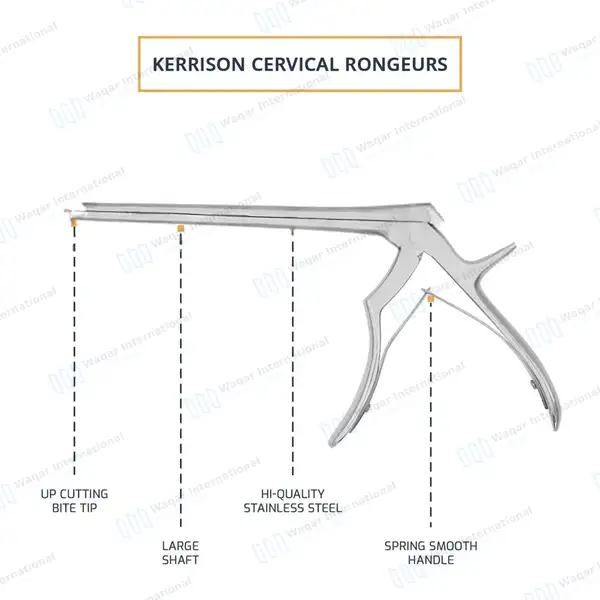 5 Pcs Kerrison Rongeurs Set 7″ Shaft 40° Up Thin Footplate 1mm-5mm Bite - surgical instruments manufactured by Waqar International, Sialkot - view 4