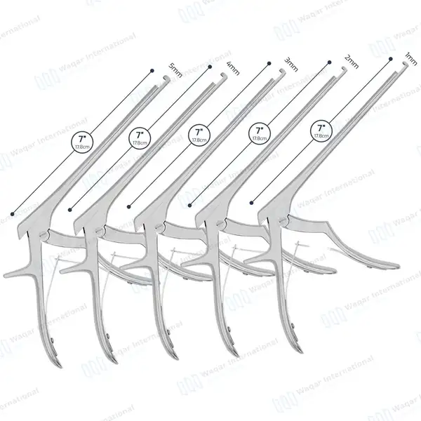 5 Kerrison Rongeurs Set 7″ Shaft 90° Up Thin Footplate 1mm-5mm Bite - surgical instruments manufactured by Waqar International, Sialkot - view 3