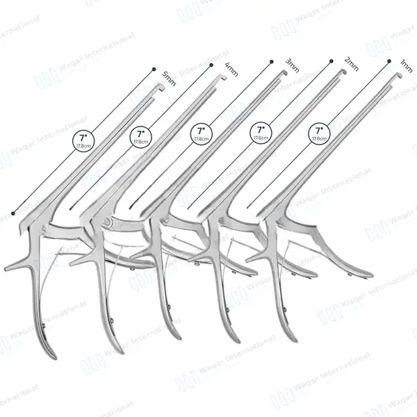 5 Kerrison Rongeurs Set 7″ Shaft 90° Down Thin Footplate 1mm-5mm Bite - surgical instruments manufactured by Waqar International, Sialkot - view 3