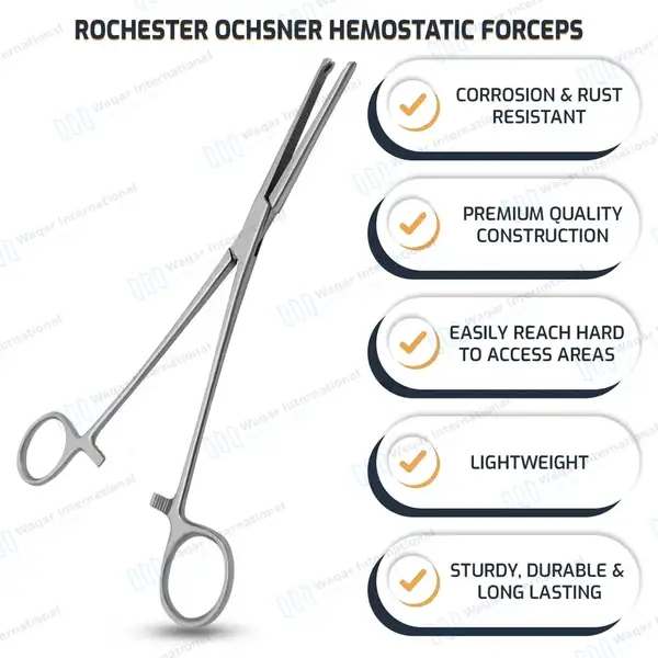 2 Rochester Ochsner Forceps 6.25″ Straight & Curved 1×2 Teeth Serrated Jaws - surgical instruments manufactured by Waqar International, Sialkot - view 4